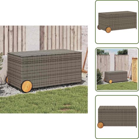 The Living Store Boîte de rangement de jardin et roues gris 190L résine tressée - Boîte De Rangement Jardin - Coffre De Jardin - Rangement Extérieur - Rangement Coussin - Résine Tressée