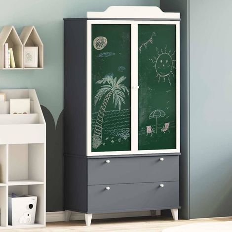 Kreidetafel Kleiderschrank ROROS Grau und Weiß 90 x 45 x 180 cm