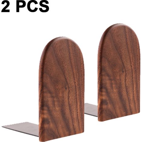 Lot de 2 serre-livres simples en bois, épais, pour étagères, en bois massif, pour étudiants, tête ronde/tête carrée
