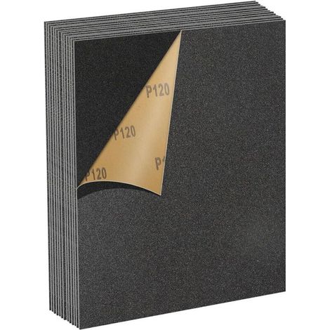 Set de Papier Abrasif 120 Grains, 12 Pièces 23 x 28cm Papier Abrasif Résistant à l'Eau pour Voitures Métaux Murs Bois Meubles, Polissage Humide et Sec Papier de Verre (1/5)
