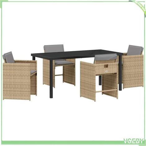 Ensemble de salle à manger pour jardin - FAFEICY - 3379998 - Beige - Polyrotin résistant UV - Table verre trempé 160x80 cm (1/5)