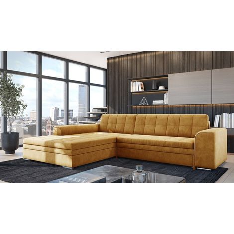 Ecksofa Schlafsofa Sofa LUSAKA in Stoff Fresh Gelb Ottomane Links