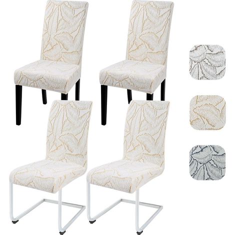 Stuhlhussen 4er Set, universell, elastisch, Blatt Jacquard, waschbar, beige (1/5)