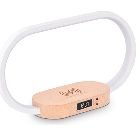 Lampe de bureau/de chevet avec LED, chargeur sans fil pour téléphones Android et iOS, commande tactile, horloge électronique, lumière protectrice pour les yeux (1/2)