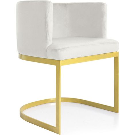Chaise Design en Velours "Noemy" 75cm Blanc & Or (1/5)