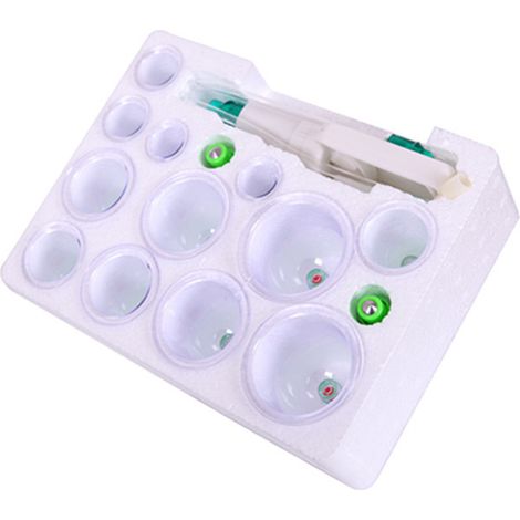 Lot de 12 kits de ventouses avec poignée de pompe et tube d'extension pour traitement d'acupuncture, kits d'aspiration sous vide et ventouses. (1/5)