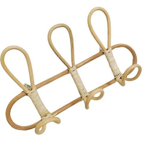 Porte-manteau mural en rotin décoratif, organisateur pour vêtements, accessoires et manteaux, rangement mural élégant et pratique. (1/4)