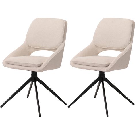 Lot de 2 chaises de salle à manger HHG-612, chaise de cuisine, pivotante avec retour automatique, tissu/textile bouclé (540 g/m²) Oeko-Tex, crème