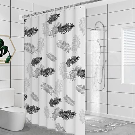 Rideau de Douche Noir 140x145cm Extra Long Imperméable en Tissu Polyester Pour Salle de Bain Lavable en Machine Avec Crochets Pour Maison, Hôtel (1/5)