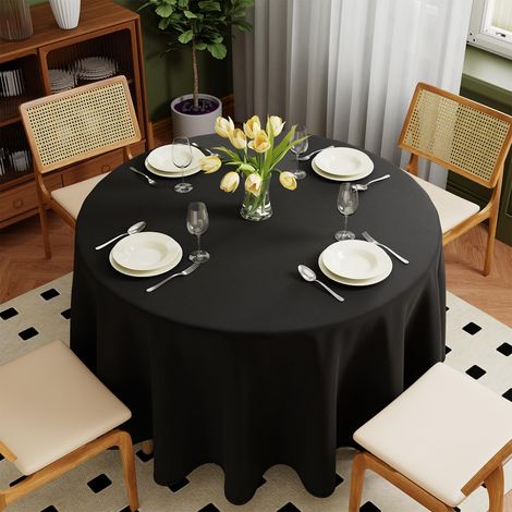Nappe lavable ronde en polyester de Ø305 cm, résistante aux rayures, protection anti-taches, pour l'extérieur, chemin de table pour jardin, salle à manger, fêtes et ménage, noire (1/5)