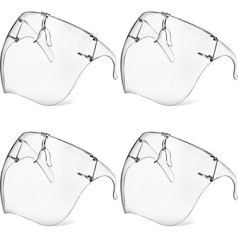 4er-Pack Schutzmasken mit Schutzbrille, beschlagfrei, transparent, wiederverwendbar, aus Kunststoff, spritzwassergeschützt, für Damen, Herren und Kinder