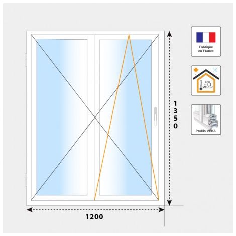 Fenêtre 2 vantaux H1350 mm PVC blanc
