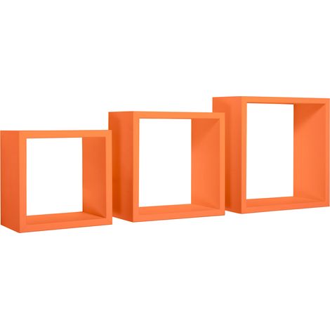 Set 3 Mensole da Parete Cubo in Fibra di Legno Incubo Arancio (1/5)