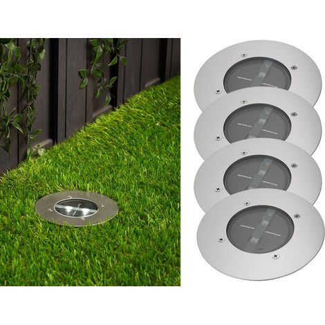 Solar LED Bodeneinbaustrahler 4er SET für Außen, Edelstahl rund Ø14cm IP67 (1/5)
