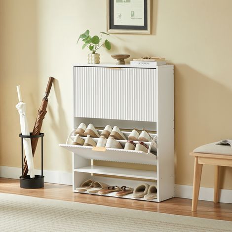 MEUBLIV Schuhschrank 80x24x102 cm weiß mit verstellbaren Einlegeböden und Kippschutz (1/5)