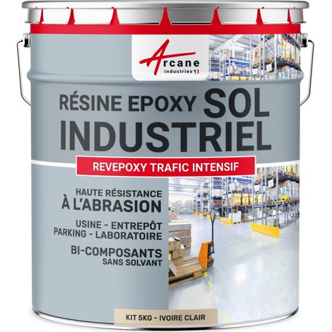 Zwei-Komponenten-Industrie-Epoxid-Beschichtung - REVEPOXY TRAFIC INTENSIF - Hellelfenbein RAL 1015 - kit 5kg bis zu 10m² für 2 Schichten