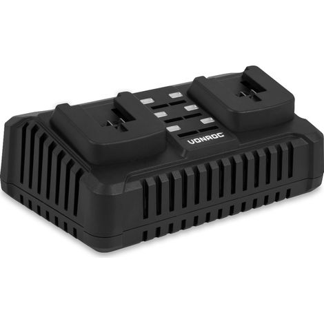VONROC Cargador rápido doble 20V - Plataforma VPower 20V - Para baterías de 2,0Ah y 4,0Ah
