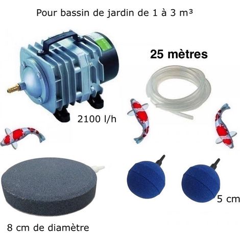 Set aerateur bassin 2 boules diffuseurs + 1 disque 8 cm Bassin De Jardin De 1000 à 3000 Litres