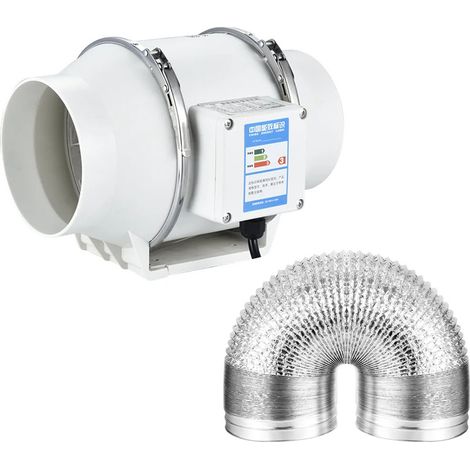 Fuleadture 240mm Extracteur d'air 900m³/h 130W,2500R/Min,Comprend un tube de 3M,Ventilateur d'extraction à fort débit d'air, Économe en énergie (8 inch) (1/5)