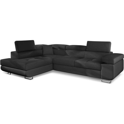 Canapé Convertible d'Angle Gauche "Toms" 275cm Noir (1/3)