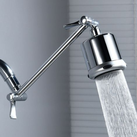 Pomme de douche de salle de bain avec bras de douche, tige d'extension réglable (1/5)