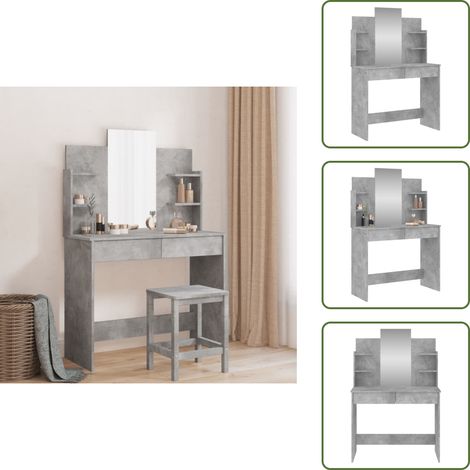 Schminktisch mit Spiegel Betongrau 96x39x142 cm - Schminktisch - Kosmetikschrank - Badezimmermöbel - Spiegelkommode - Makeup Tisch (1/5)