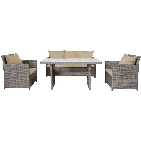Wohnzimmer in Rattan mit Sessel -Set -Sofa und Tischgarten Mittagessen im Freien