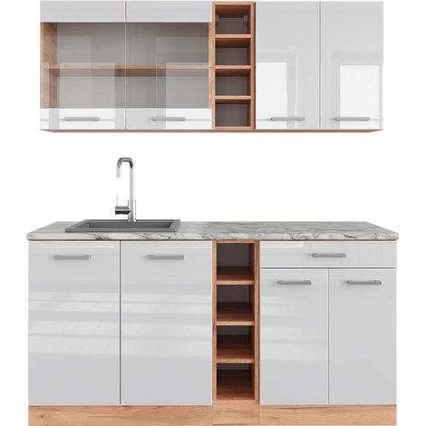 Cocina versátil R-Line, Blanco brillo intenso/roble dorado, 160 cm , ET Mármol, Vicco (1/5)