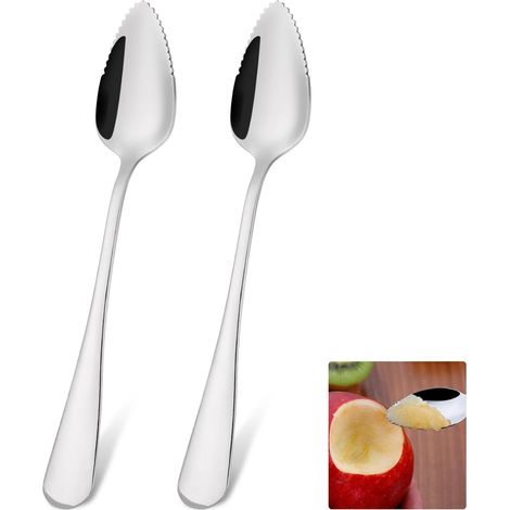 Cuillère à pamplemousse argentée en acier inoxydable - Cuillère avec dents - Complément alimentaire pour bébé - Cuillère à fruits - Cuillère à dessert - Passe au lave-vaisselle - Pour pommes, (1/5)