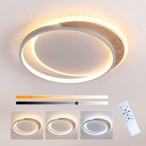 Plafonnier LED - Bois - 40 cm - Dimmable avec Télécommande - 3000K à 6000K - Pour Chambre Enfant Salon Bureau - 1 pièce