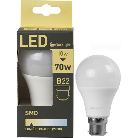 Ampoule LED B22 10W - FLASH LIGHT - Lumière chaude 2700k - 935 Lumen