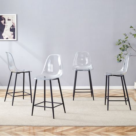 Taburetes de bar transparentes, lote de 4, estructura de metal negro, diseño moderno HAVRYA (1/5)