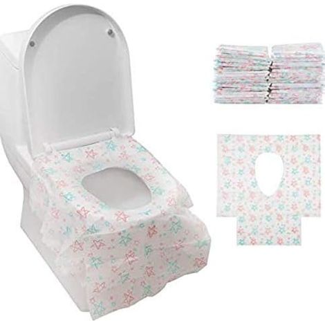 25 Pcs Protection Toilettes Jetables 60  65cm en Non Tissé Imperméable, Housses de Siège de Toilettes Portable et Antibactérien, Emballé Individuellement pour Enfants ou Toilettes Publiques (1/5)