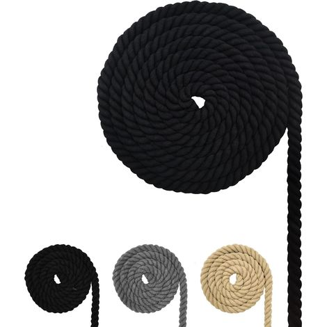 1 Corde en coton, 8 mm, 5 m, macramé, noir, bricolage, décoration murale
