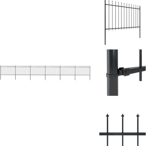 Clôture de jardin avec dessus en lance Acier 10,2 x 1,2 m Noir - Clôture De Jardin - Clôture En Acier - Clôture Decorative - Clôture Noire - Clôture Sécurisé (1/5)