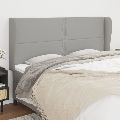 Tête de lit avec oreilles Design industriel - Pour Lit adulte - Gris clair 203x23x118/128 cm Tissu Chic-130145 (1/5)