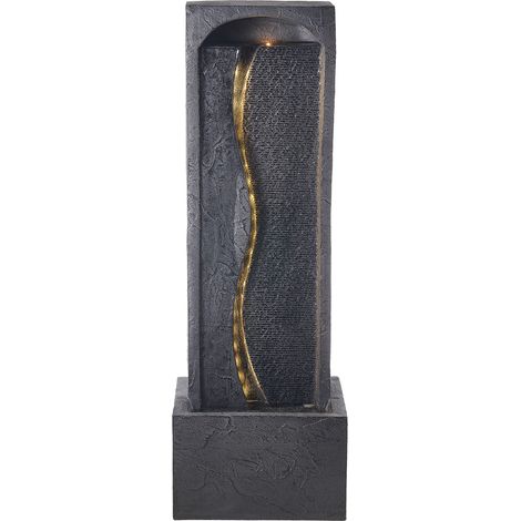 Mophorn Fuente de agua para exteriores, 98 cm de altura, diseño moderno de cascada de una sola capa con base de roca, incluye luz LED y bomba, ideal para patios y decoración del hogar, negro