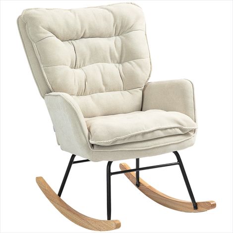 Fauteuil à bascule en chenille beige assise large 53 cm (1/5)