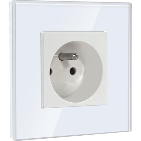 Prise Murale,Standard Français 16A Single Prise de Courant Alternatif avec Panneau en Verre Cristal (1 Prise, Blanc) (1/5)