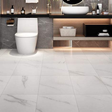Lino Sol Adhesif Gris 30x30CM Dalle PVC Adhesive Sol Épais Imperméable Lame PVC Adhesive Revêtement de Sols Parquet Adhesif Sols pour Cuisine Salle de Bain Salon Chambre Corridor, 4 Dalles (1/5)