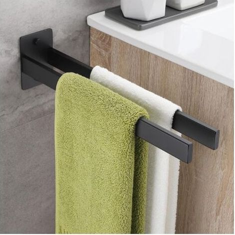 Porte-serviettes mural noir en acier inoxydable, porte-serviettes adhésif à deux bras, adapté à la salle de bain ou à la cuisine, 40x10x7 CM (1/5)