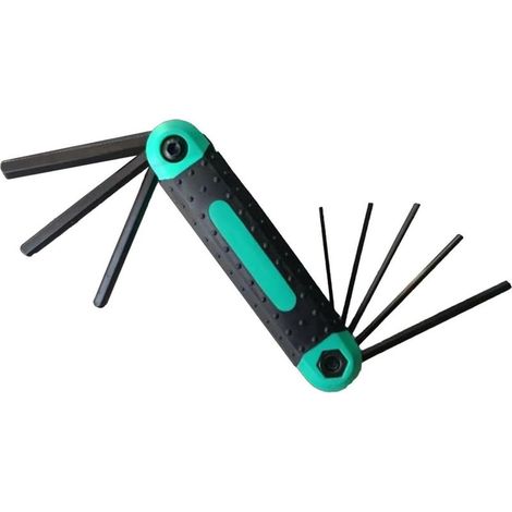Jeu de 8 clés 6 pans, 8 en 1 Kit de clés à douille pliables et portables, Vert et noir (1/3)