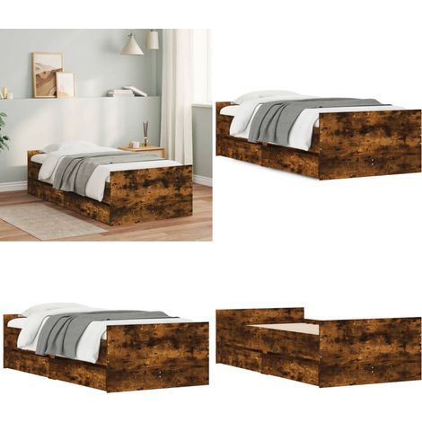 Bettgestell mit Schubladen Räuchereiche 100x200 cm - Bettesrahmen - Holzbettfundament - Schrankbett - Doppelbett - Einzelbett - Home & Living (1/5)