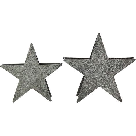 Set of 2 Candle Holders Silver Metal Stars Christmas Season Ornaments Figures TORNIO