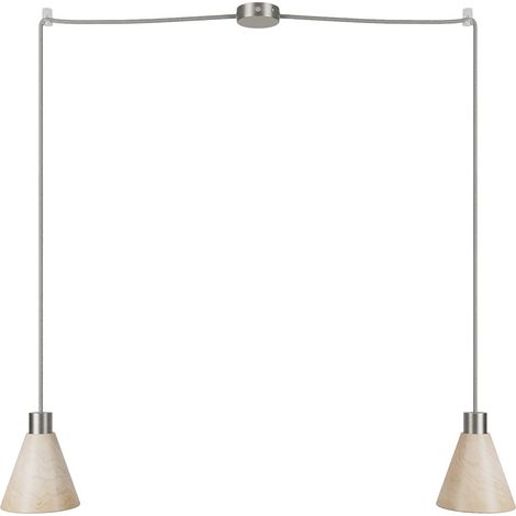 Lampada a sospensione a 2 cadute con paralumi conici in legno  Senza lampadina - Titanio satinato