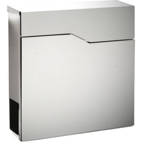 Wiltec Designer Briefkasten V19 Edelstahl 370 x 102 x 370 mm, Wandbriefkasten mit Schloss und Zeitungsrolle, Postkasten aus Stahl (1/5)