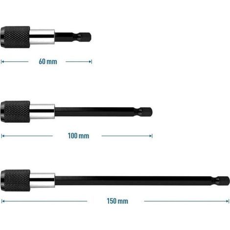 Lot de 3 douilles de tournevis à tige hexagonale à dégagement rapide, porte-embouts, rallonge magnétique, adaptateur de mandrin pour vis et écrous (1/4)
