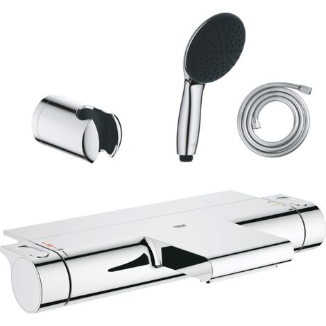Pack mitigeur bain douche thermostatique GROHE Grohtherm 2000 + Douchette 2 jets GROHE Start 110 + Flexible1750 mm et support