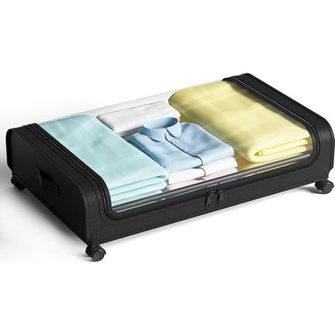 Coffre de rangement à roulettes sous le lit, grande capacité 60 L, en tissu Oxford noir, pliable, dimensions 80 x 40 x 16 cm, 1 pièce (1/5)