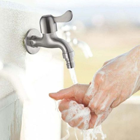 Distributeur d'eau filtrante murale en acier inoxydable, robinet anti-éclaboussures, portable pour salle de bain extérieure (1/4)